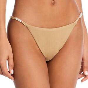 48$ Aqua Strappy Bikini Bottom Adjustable String Waist Exclusive Size M Gold